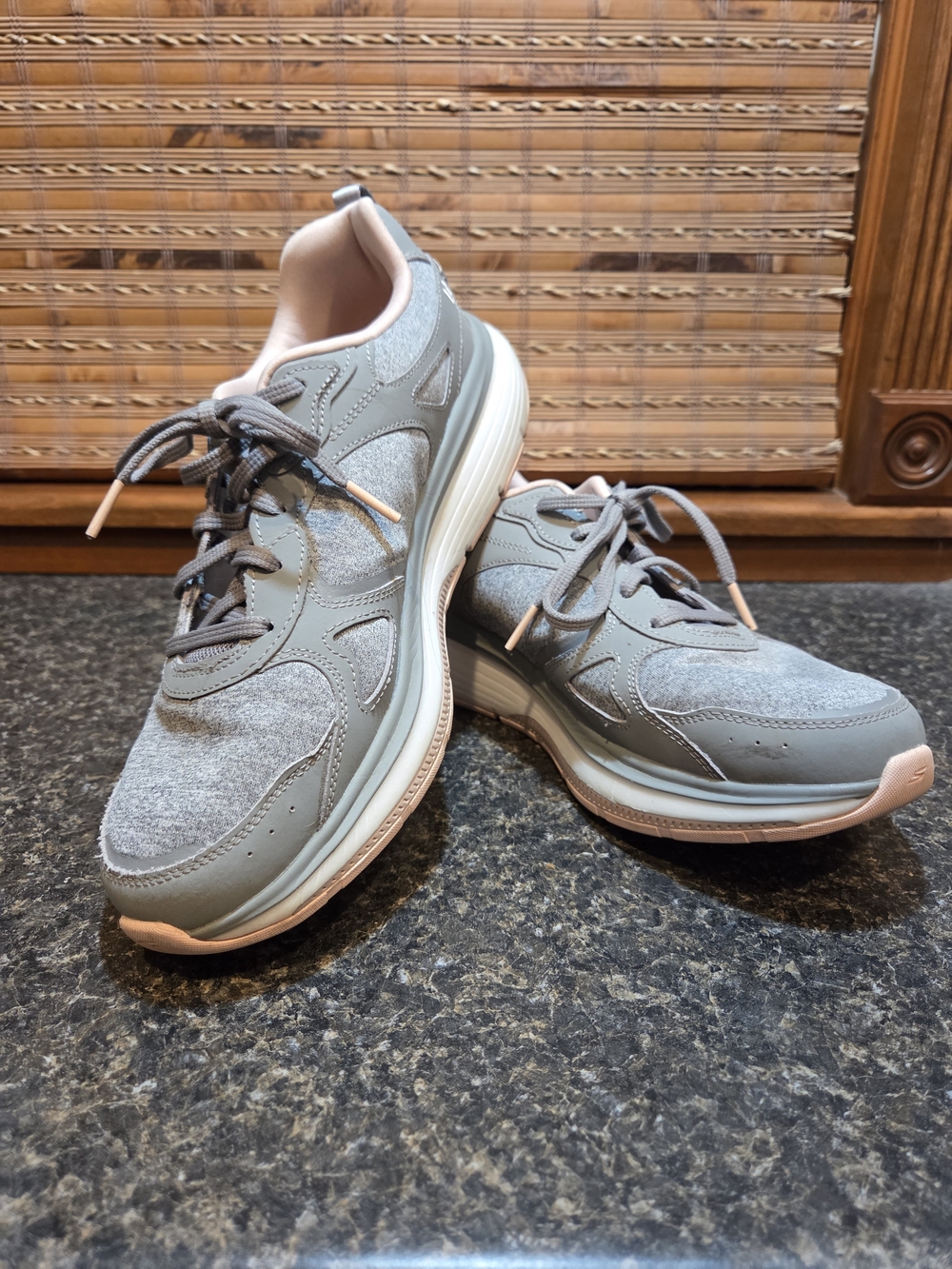 Skechers Gray and Blush Lace-Up Walking Sneakers